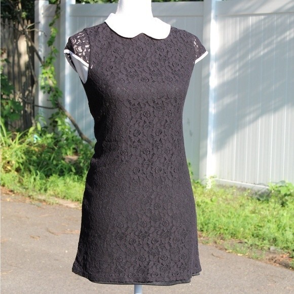 Monteau Los Angeles Flower Black Lace Dress with Peter Pan Collar - Picture 6 of 6